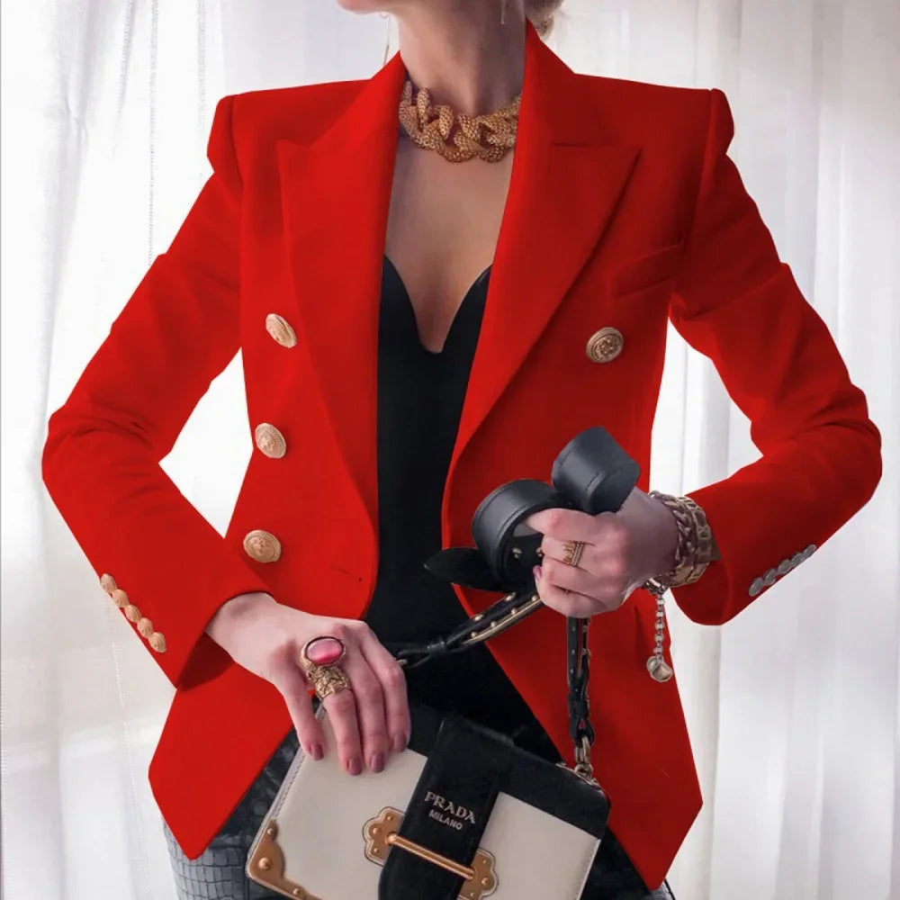 women suits jacket Women's Notched Lapel Double Breasted Blazer Suit Long Sleeve Buttons Casual Work Office Jacket Blazers