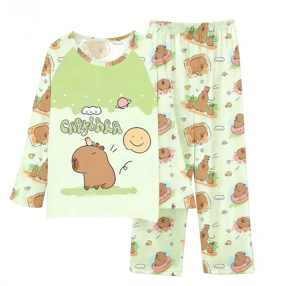 Boys Girls Pajamas Sets Kids Toddler 3 to 4 5 6 7 8 9 10 11 12 Years Capybara Pink Brown Long Sleeve Pyjamas Children's Clothing