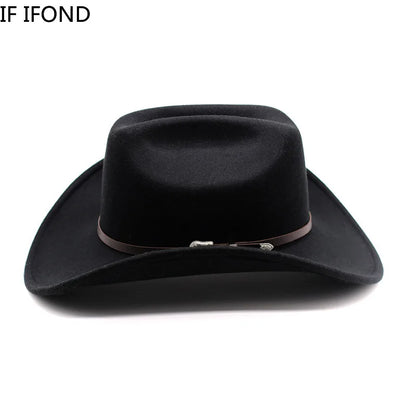 Vintage Western Cowboy Hat For Men's Gentleman Lady Jazz Cowgirl With Leather Wide Brim Cloche Church Sombrero Hombre Caps
