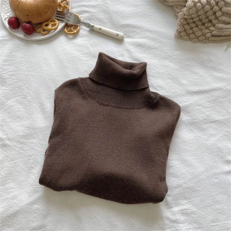 Boys Girls Sweaters Kids High Neck Warm Knitted Pullover Children Winter Turtleneck Teenager Fashion Solid Color Coats 1-12Y