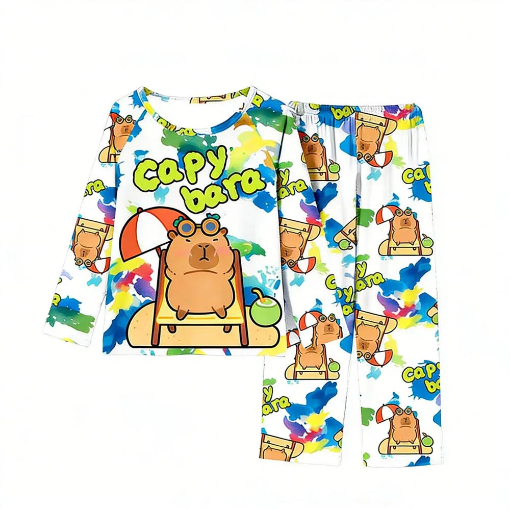 Boys Girls Pajamas Sets Kids Toddler 3 to 4 5 6 7 8 9 10 11 12 Years Capybara Pink Brown Long Sleeve Pyjamas Children's Clothing