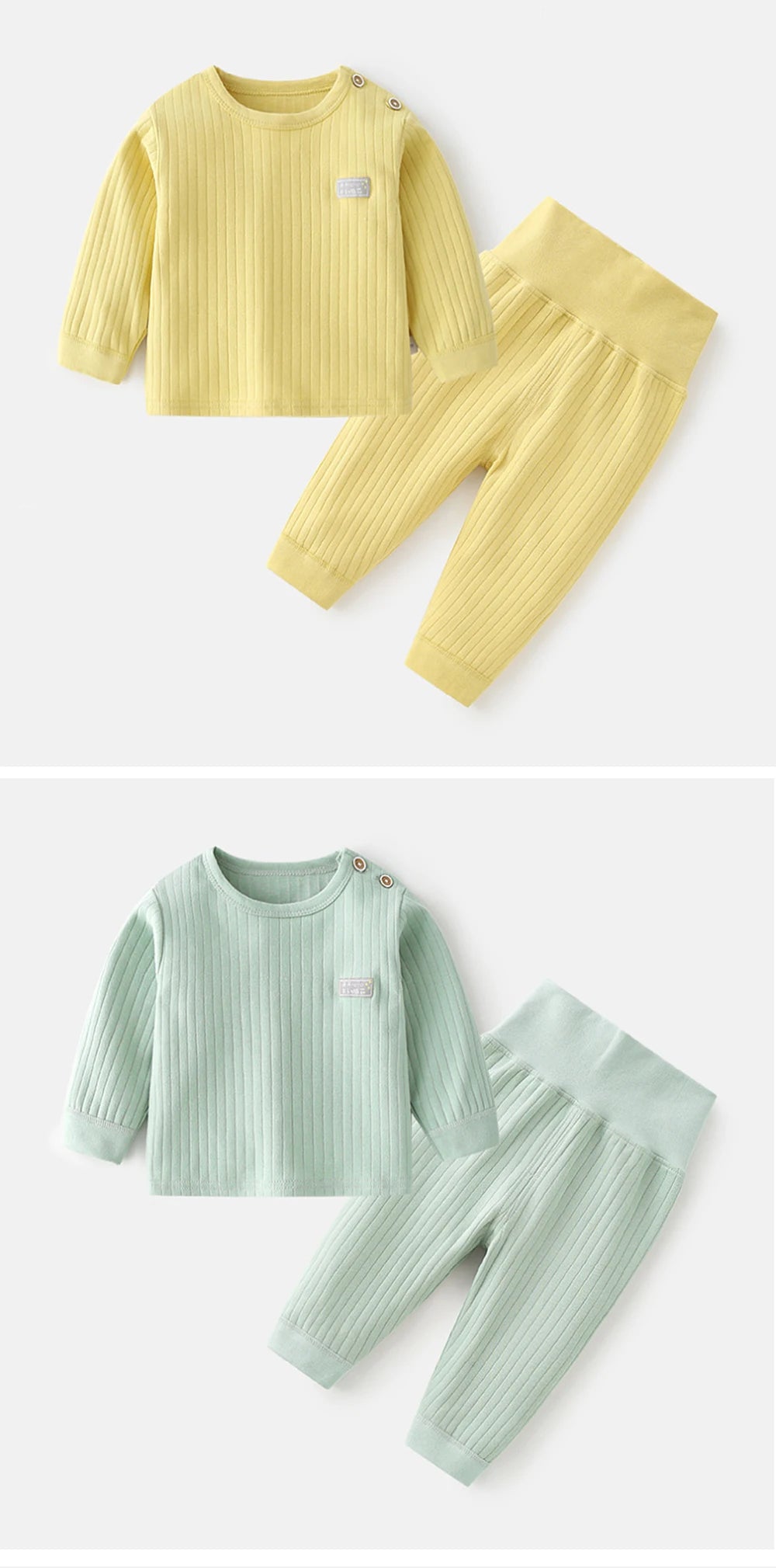 Baby Thermal Underwear Set Infant Cotton Pajama Suit Kid Sleepwear High Waist Long Sleeves Candy Colors Boys Girls Autumn Winter