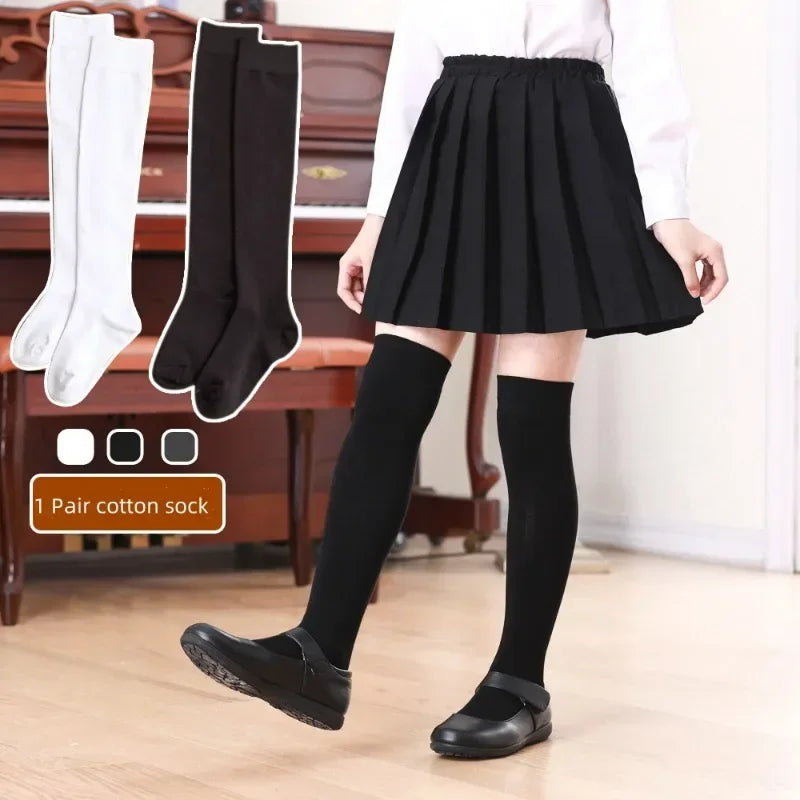 Kids Girls Children High Cotton Socks Black Casual Fashion Overknee Tights for School Stretch Kids Long Socks for Spring Autumn