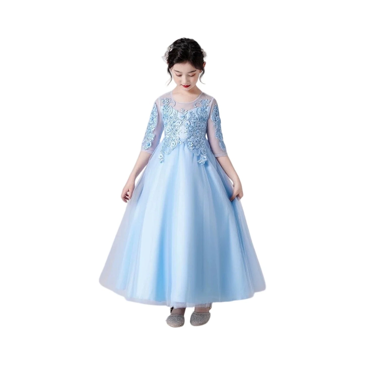 5-14 Years Girl Dress Fashion Children Girl Evening Gown Half Sleeve Lace Kids Dresses for Girls Summer Girls Party Dresses