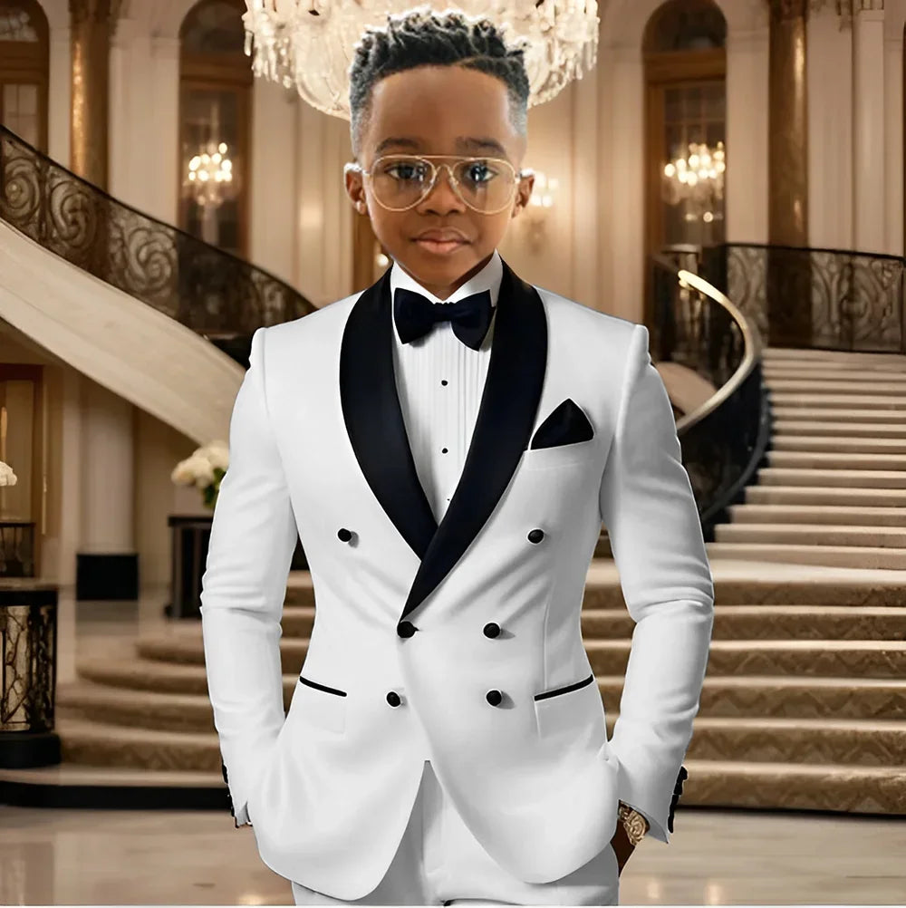 Boy Suits for Wedding Tuxedos with Black Shawl Lapel Double Breasted Mint Kids Wear Two Pieces Slim Flit Prom Party Blazer