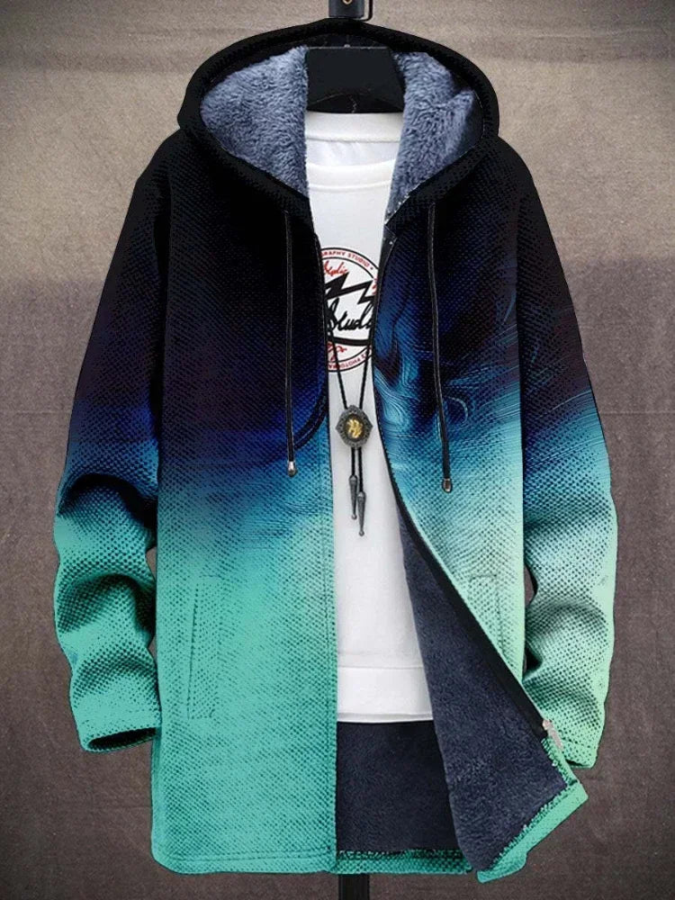 Men Cardigans Coats Gradient Art Colorful Graphics Printed Plush Thick Winter Casual Streetwear Unisex Clothing