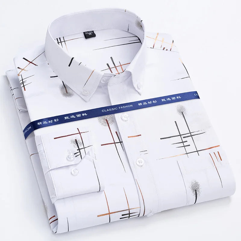 Men's Dress Shirts Spring Autumn Latest Hot Sale Non-iron Anti-wrinkle Business Casual Print Thin Plaid Slim Fit chemise homme