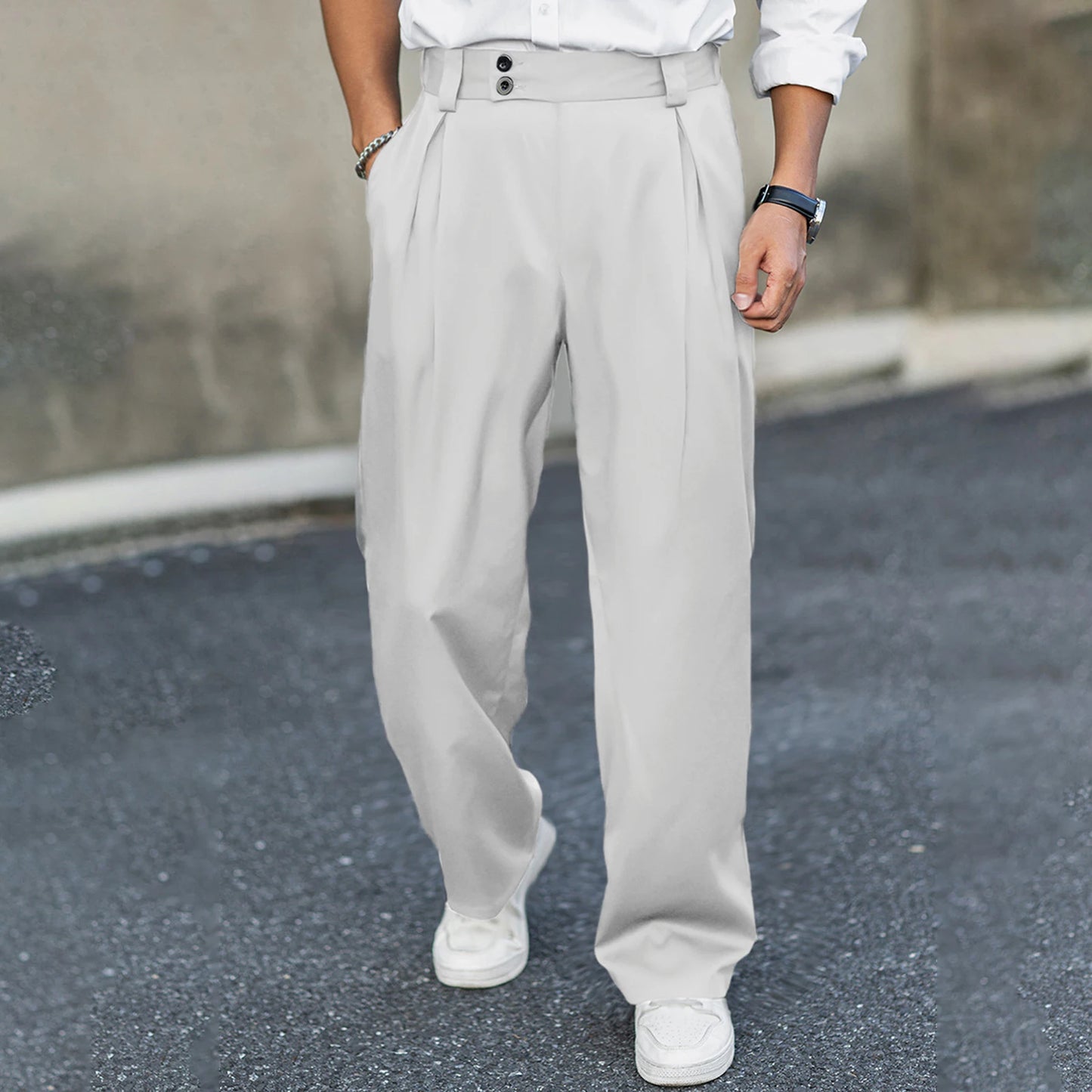 Men’s Wide Leg Dress Pants High Waist Pleated Front Long Pants Casual Business Pants