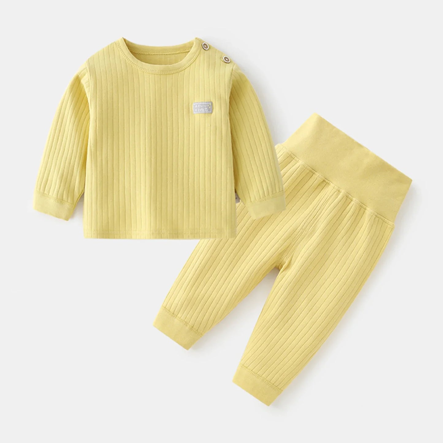 Baby Thermal Underwear Set Infant Cotton Pajama Suit Kid Sleepwear High Waist Long Sleeves Candy Colors Boys Girls Autumn Winter