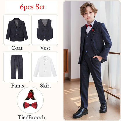 Child Boy Wedding Suit 1-14 Years Teenage Boy Suits Outfits Set Spring Autumn Elegant Boy Formal Performance Costume Suit Set