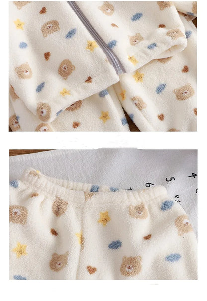 Baby Girl clothes new plush thickened two-piece set of fleece cartoon casual home clothes children's tops and bottom sets