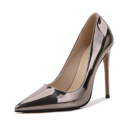 High Heels for Women ELEGANT Sweet Fashion British Style Slip-On 12CM Thin Heels Pointed Toe Office Career Women Shoes Gold 46