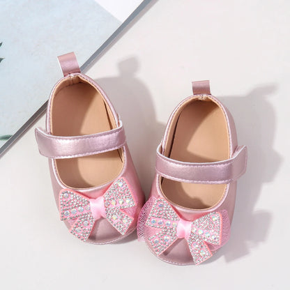 Baby Girls Shoes PU Toddler Princess Dress Shoes For Girls With Bowknot Flat Non-Slip Rubber Soles Spring Summse Infant Shoes