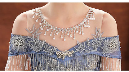 Girl Elegant Off Shoulder Dress Fashion Runway Show Luxurious Princess Dresses for Girls Birthday Party Long Kids Vestidos