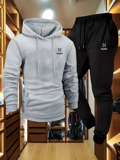 Men's Casual Two-Piece Suit Long Sleeve Hoodie Sweatshirt and Long Pants with Pockets Autumn Winter Regular Fit Outdoor Wear