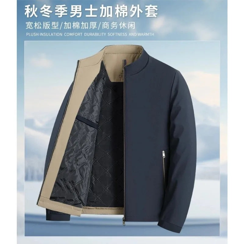 New Autumn and Winter Coats for Men Casual Cotton Coats, Stand Collar Cotton Thickening Loose and Versatile Jackets for Men