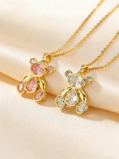 Delicate Cute Pink Zircon Bear Pendant Necklace for Women Girl, Stylish Animal Necklace, Exquisite Luxury Jewelry Accessories