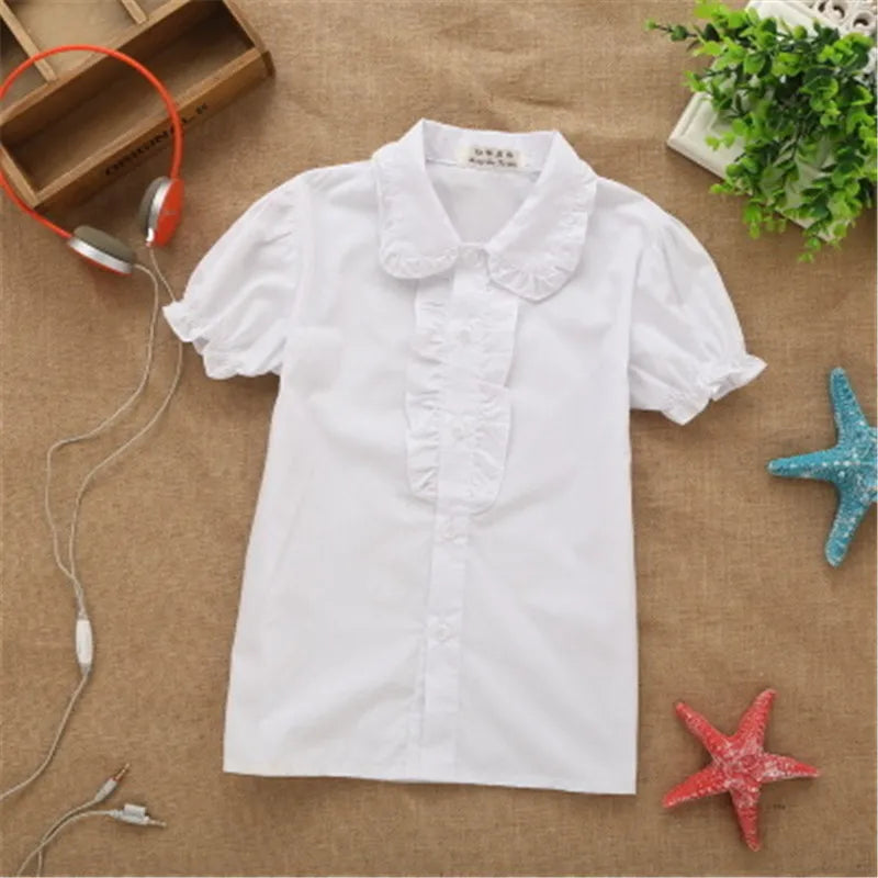 new summer spring girls lace cotton solid White baby kids girls Blouse white shirts  with long sleeves for children girls