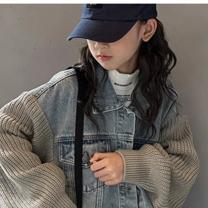 Korean Children Coat Clothing Girls Denim Clothing Fashion Children Autumn Jacket Girls Middle Age Children Fashion Coat
