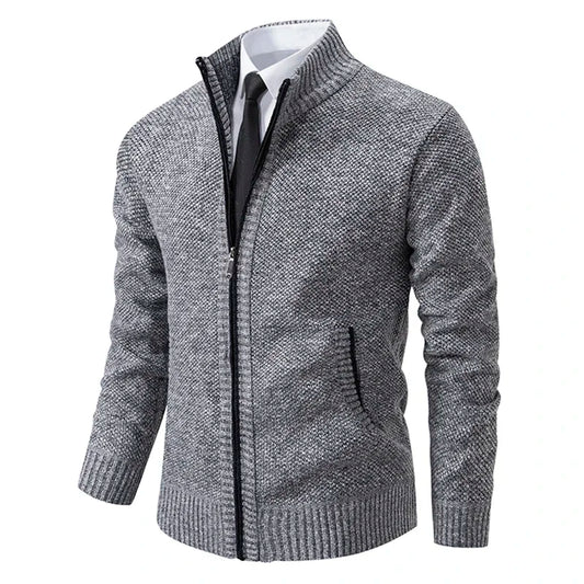 Men Cardigan Sweater 2025 Autumn Winter Keep Warm Thicken Solid Casual Stand Collar Zip Knitwear Fleece Jacket Coat Men Clothing