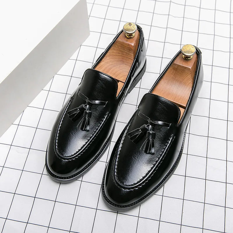 High Quality Men's Dress Shoes Slip On Leather Shoes Male Casual Business Shoes For Men 2026 Flat Party Leather Loafers Man