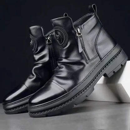 Men's Boots Fashion Motorcycle Boot Luxury Leather Ankle Boots Plush Warm Winter Boots for Men Casual Platform Boot Botas Hombre