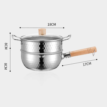 Stainless Steel Pan Japanese Snow Pan Wooden Handle Lid Stew Pots Fry Wok Saucepan Milk Pot Kitchen Utensils Practical Cookware
