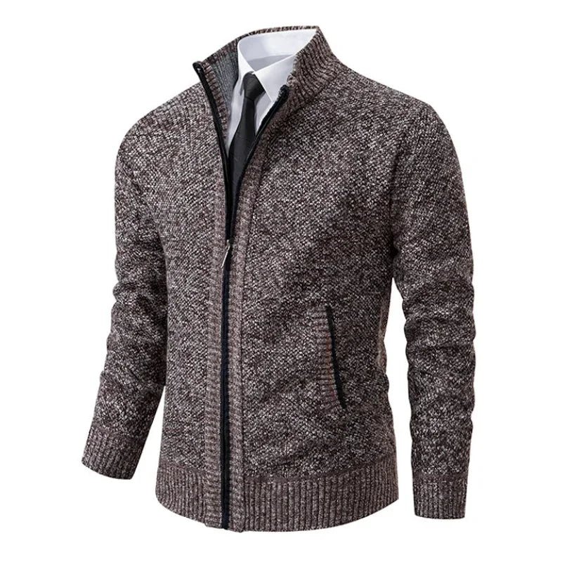Men Cardigan Sweater 2025 Autumn Winter Keep Warm Thicken Solid Casual Stand Collar Zip Knitwear Fleece Jacket Coat Men Clothing