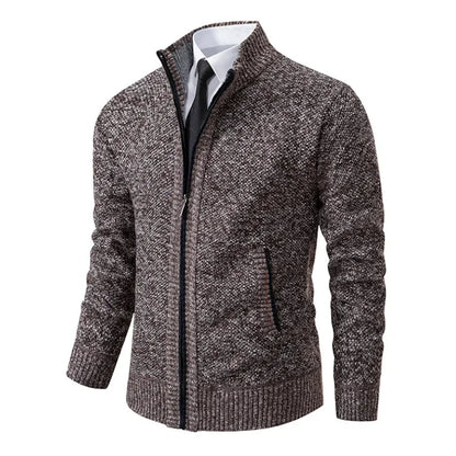 Men Cardigan Sweater 2025 Autumn Winter Keep Warm Thicken Solid Casual Stand Collar Zip Knitwear Fleece Jacket Coat Men Clothing
