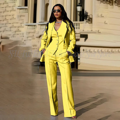 Women's Suits 3 Pieces Jacket Pants Vest Smart Casual Office Female Clothing High Quality Chic Outfits Formal Blazer Sets