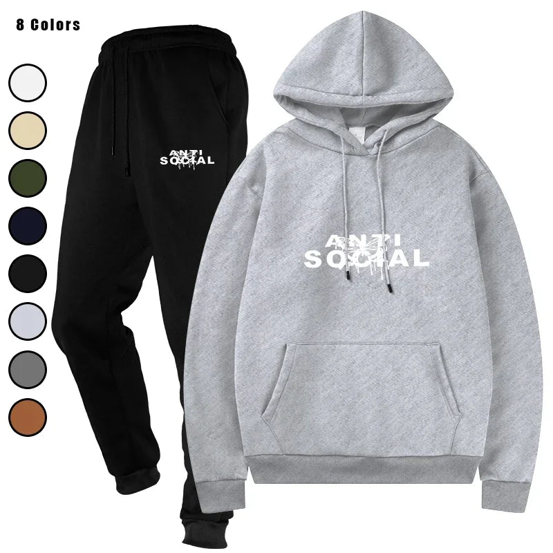 Men's Casual Sporting Suits Two - Piece Male Streetwear Sportswear Tracksuit Set Top and Pants Sweat Suit