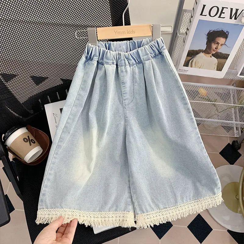 Girls' Straight-leg Jeans 2025 Summer New Stylish Pants Loose Wide-leg Trousers