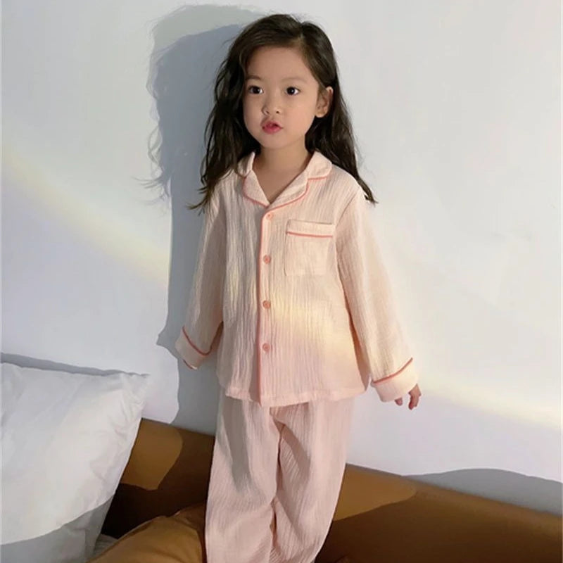 Kids Girls' Lightweight Style Pajamas Solid Color Long Sleeve Pant Set Air Conditioning Wear Indoor Outdoor Toddler Sleepwear