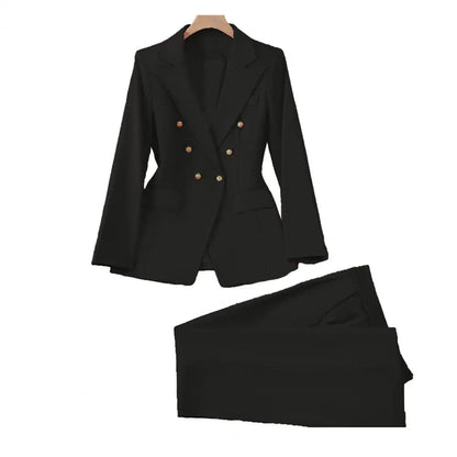 professional Women Two-Piece Suit Spring Autumn Blazer Jacket Wide Leg Pants Work Office Business Casual Outfits Pantsuit