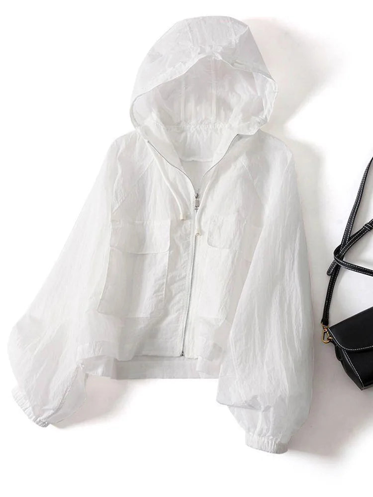 Girls Sunscreen Coat Adult Short Hooded Thin Sunscreen Jacket Women Indoor Casual Air-Conditioned Coat Older Children Sportswear