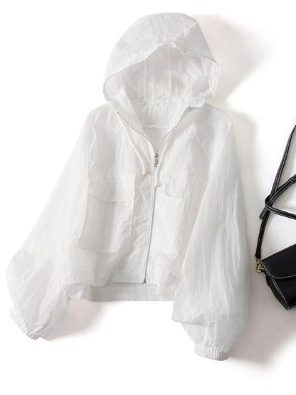 Girls Sunscreen Coat Adult Short Hooded Thin Sunscreen Jacket Women Indoor Casual Air-Conditioned Coat Older Children Sportswear