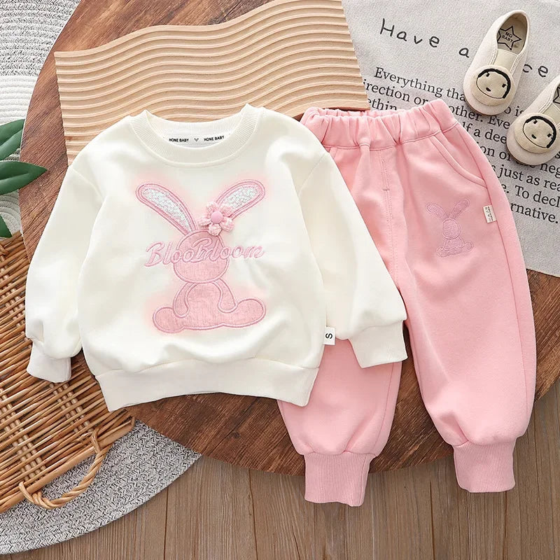 Baby girl spring clothes New Children's Cartoon Rabbit Long-Sleeved Sweater Two-Piece Spring and Autumn Children'