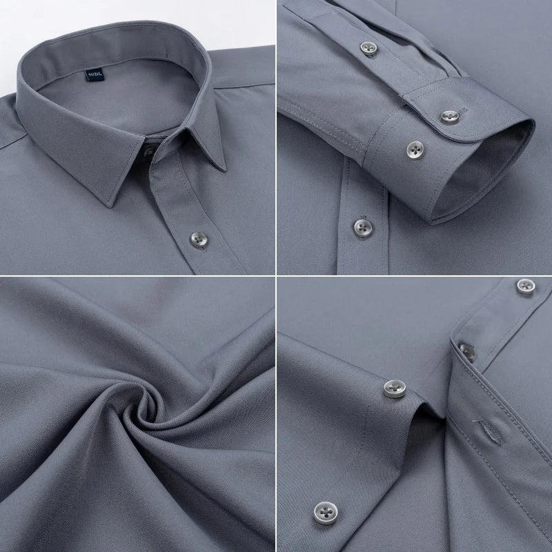 New Men's Shirts Long Sleeve Dress Shirts For Men Slim Fit Social Business Blouse White Blue Office Shirt Men Clothing