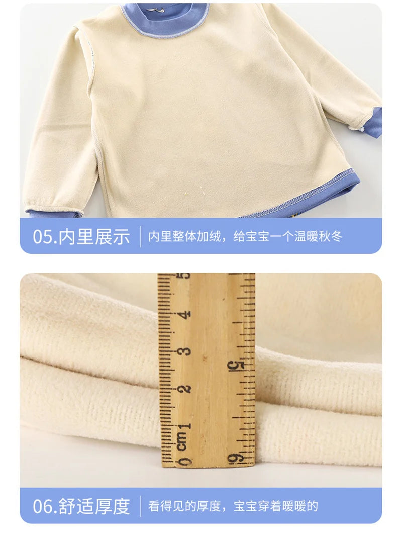Girls Warm Pajama Clothing Sets Autumn Winter Kids Plus Velvets Suits Teen Boys Fashion Print Pullover+Pants 2Pcs Outfits 1-14 Y