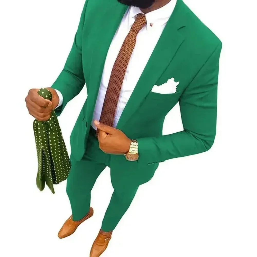 Men's Fitted Tuxedo Suit 2-Piece Blazer And Pants Wedding Groomsmen Smoking Suit Elegant Formal Wear for Special Occasions