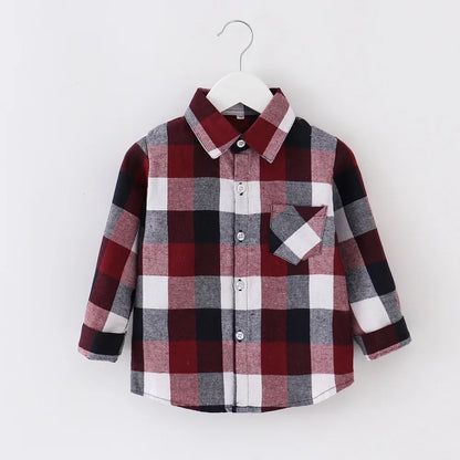 Shirts for Boys Spring Autumn Fashion Casual Plaid Blouse School Boys Clothes Long Sleeve Brushed Shirt Teen Children Clothes