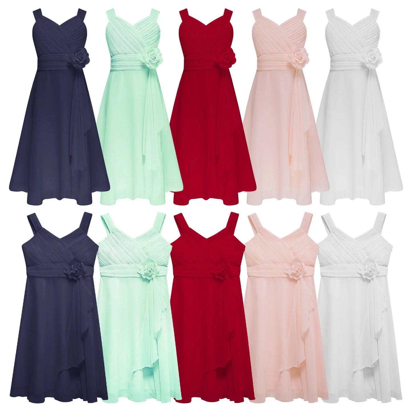 Teens Girls Elegant Party Dress Prom Evening Birthday Wedding Bridesmaid Gown Sleeveless Ruched Bodice Chiffon Princess Dresses