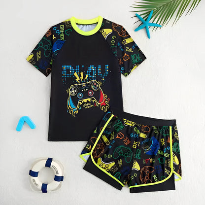 2026 Boys Swimsuit Two Pieces Kids Swimwear With Shorts Printed Children's Bathers Bathing Swimming Swim Suit Summer Beachwear