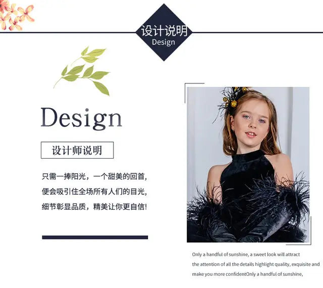 Girls Pageant Dress High Neck Halter Feather Sleeves Tiered Tulle Gown Formal Party Wedding Flower Girl Birthday Costume