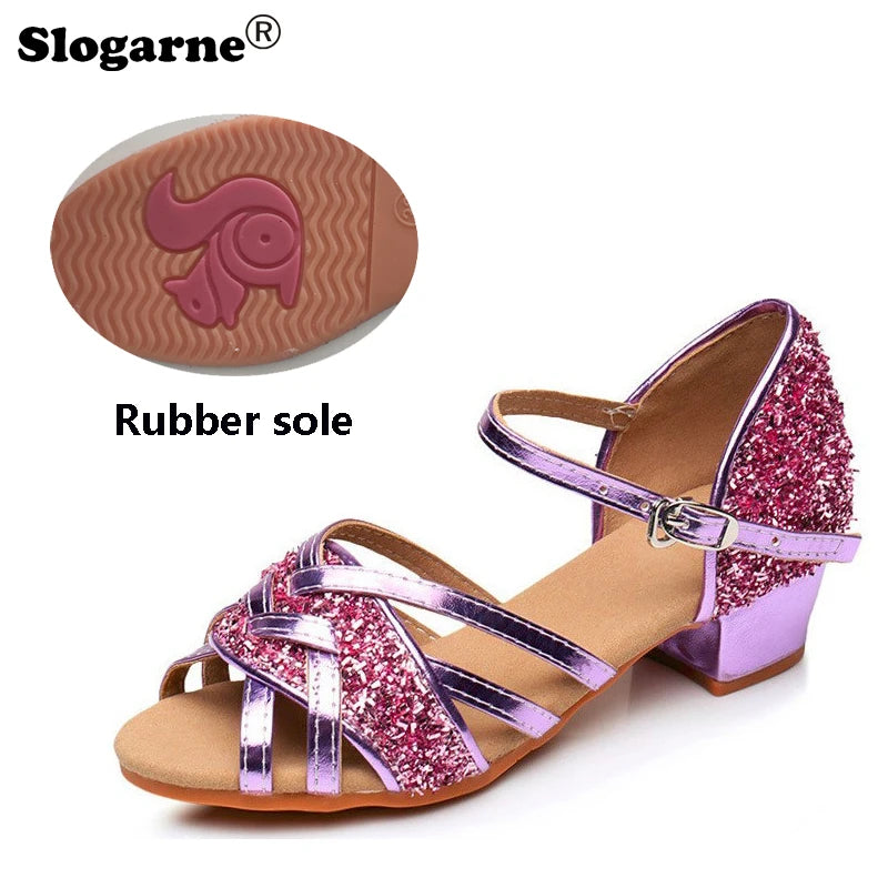 Brand New Children Dance Shoes Girls Ballroom Latin Shoes Ladies Modern Tango Salsa Sandals 3CM Low Heels Stage Dancing Footwear