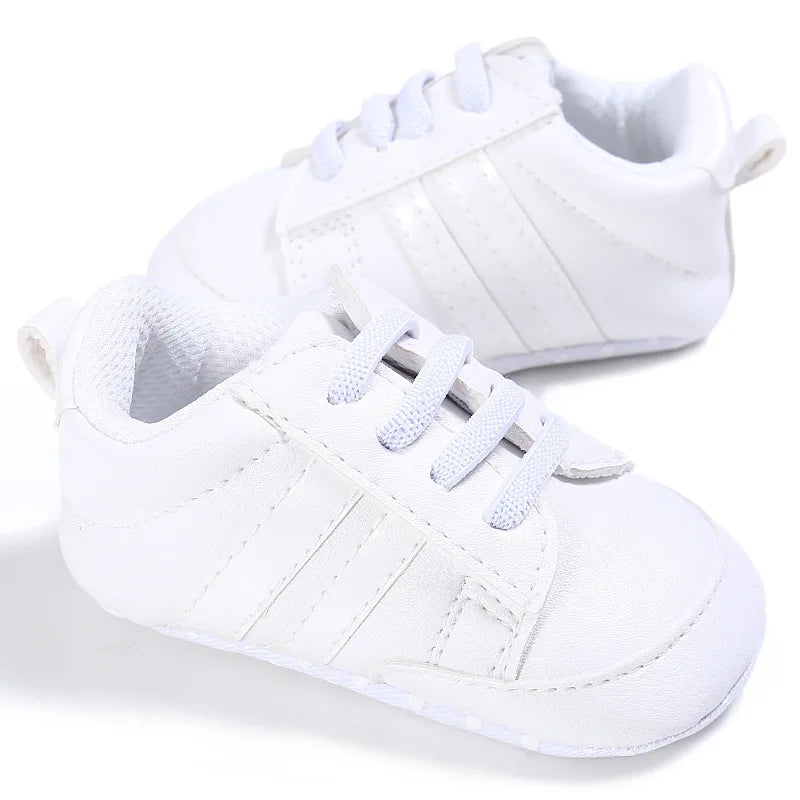Newborn Baby Boys Shoes for 1 Year Footwear with Striped Infant Casual PU Leather Toddler Soft Sole Girls Sneakers First Walkers