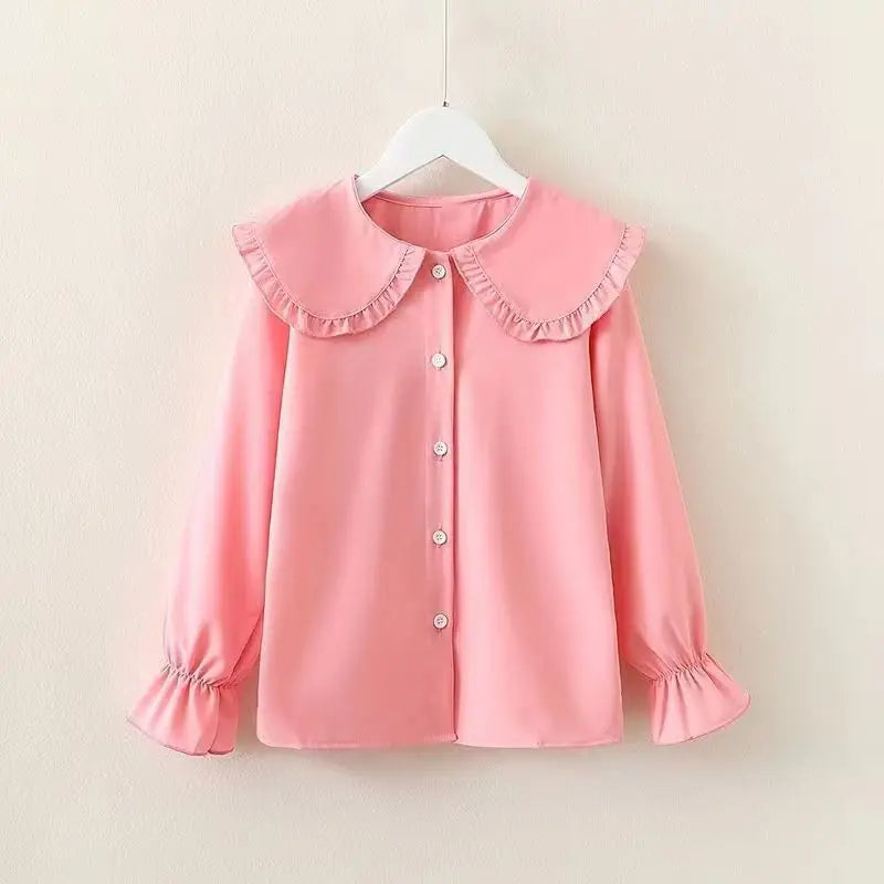 Girls' Spring Autumn Blouse New Korean Style Fashionable Long Sleeve White Shirt Children's Lace Peter Pan Collar Bottoming Shir