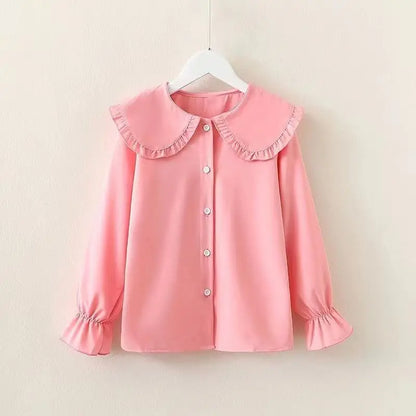 Girls' Spring Autumn Blouse New Korean Style Fashionable Long Sleeve White Shirt Children's Lace Peter Pan Collar Bottoming Shir