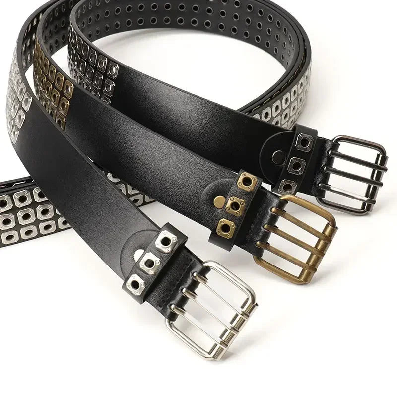 New Women Belt  Fashion Square Beads, Willow Nails, Three Exhaust Eyes, Punk Street Cool, Personalized Men's and Women's Belts