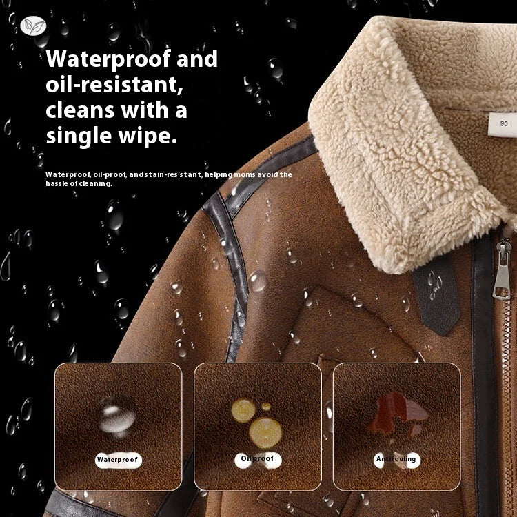 2026 Winter Kids Suede Leather Jacket Boys Girls Faux Fur Coat Thick Warm Fleece Outerwear Teen Children Top Clothes 2-15 Years